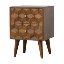 Load image into Gallery viewer, Cube Carved Bedside Table Nightstand - Chestnut