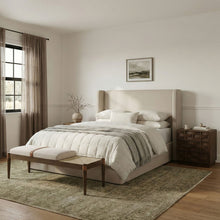 Load image into Gallery viewer, Nara - Linen Textured Fabric Upholstered Bench - Painted Brown Walnut