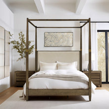 Load image into Gallery viewer, Queen Canopy Bed Frame With Upholstered Headboard - Brown