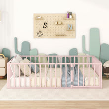 Load image into Gallery viewer, Metal Floor Bed Frame With Fence And Door