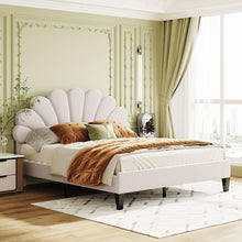 Load image into Gallery viewer, Upholstered Platform Bed With Flower Pattern Headboard