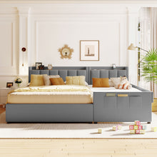 Load image into Gallery viewer, Upholstered Mother & Child Bed With Hydraulic Storage System, Drawer Box, Bedhead Storage Shelf And 2 Pairs Of Sockets & USB Ports