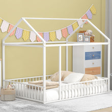 Load image into Gallery viewer, Metal Bed House Bed Frame With Fence