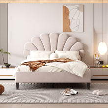 Load image into Gallery viewer, Upholstered Platform Bed With Flower Pattern Headboard
