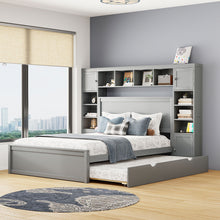 Load image into Gallery viewer, Bed With All In One Cabinet, Shelf And Sockets, Twin Long Trundle