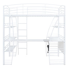 Load image into Gallery viewer, Loft Bed With 4 Layers Of Shelves And L-Shaped Desk, Stylish Metal Frame Bed With A Set Of Sockets, USB Ports And And Wireless Charging