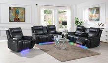 Load image into Gallery viewer, U68 - LED Power Reclining Loveseat With Console & Fridge,Wireless Charger, With Vibrator Arms - Black