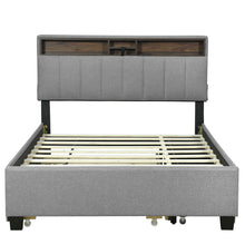 Load image into Gallery viewer, Upholstered Platform Bed With Storage Headboard, Trundle & 2 Drawers And A Set Of Sockets & USB Ports