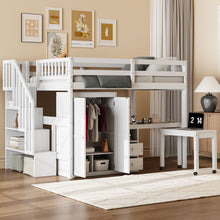 Load image into Gallery viewer, Loft Bed With Stairs, Bookshelf, Drawers, Desk & Wardrobe, Space Saving Multifunctional Furniture