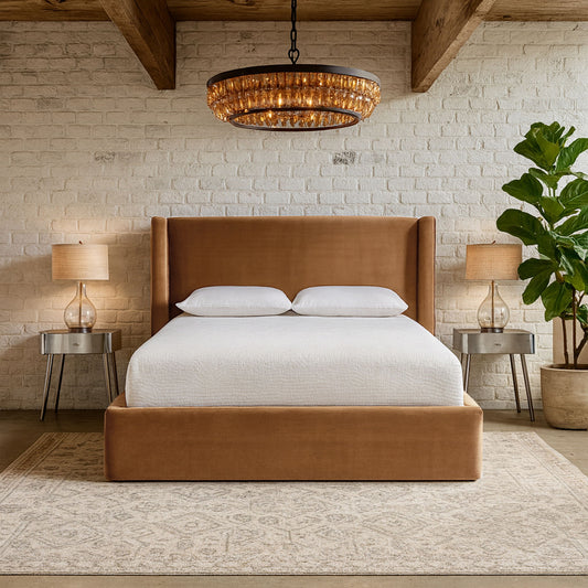 Kendall - Velvet Upholstered Bed - Saddle