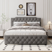Load image into Gallery viewer, Upholstered Platform Bed With Trundle And 2 Sets Of USB Ports On Each Side, Fabric