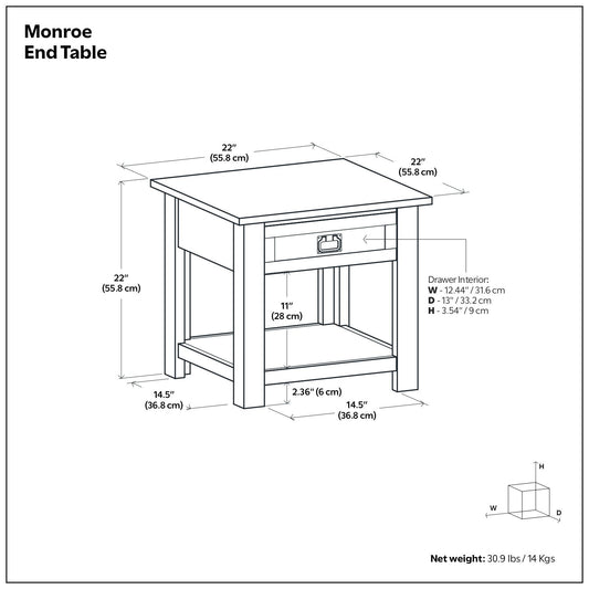 Monroe - End Table - Distressed Charcoal Brown