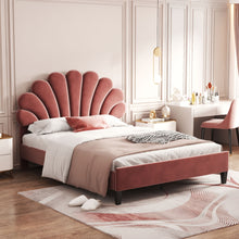 Load image into Gallery viewer, Upholstered Platform Bed With Flower Pattern Headboard