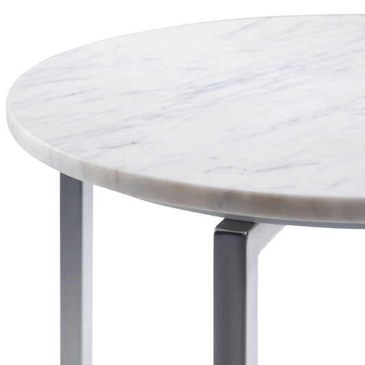 Marsden - Side Table With Polished Base - White / Silver