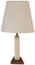 Load image into Gallery viewer, Solis - 14" Genuine Marble And Mango Wood Base With Linen Textured Fabric Shade Table Lamp