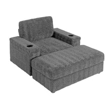 Load image into Gallery viewer, Oversized Chaise Lounge Indoor Rabbit Fur Sofa Bed With Storage Ottoman And Armrests Cup Holders With Deep Seat