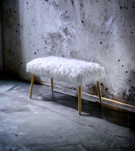 Load image into Gallery viewer, Bagley II - Faux Fur Bench - White / Gold
