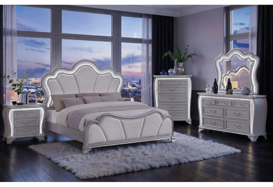 Aria - King Bed With LED - Silver