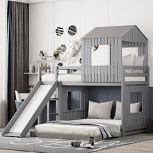 Load image into Gallery viewer, Loft Bunk Bed With Playhouse, Farmhouse, Ladder, Slide And Guardrails