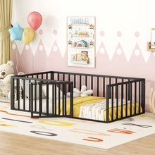 Load image into Gallery viewer, Metal Floor Bed Frame With Fence And Door