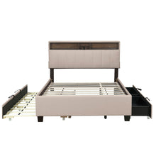 Load image into Gallery viewer, Upholstered Platform Bed With Storage Headboard, Trundle & 2 Drawers And A Set Of Sockets & USB Ports