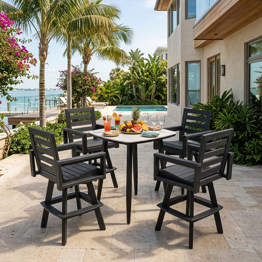 5 Piece Outdoor Bar Set With Table And Swivel Stools - Carbon / Ember Black - Ego Home Furniture