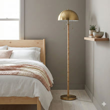 Load image into Gallery viewer, Allure - 2 Light Floor Lamp, Gold, Natural Tube, Double On / Off Pull Chain - Gold / Rattan