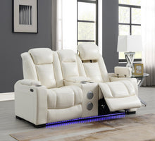 Load image into Gallery viewer, U94 - LED Power Reclining With Power Headrest, Bluetooth Speaker, And Drop Down Table Loveseat - White
