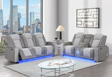 Load image into Gallery viewer, U8000 - 2 Piece Living Room Set (Power Console Reclining Loveseat With Power Headrest LED & Bluetooth Speaker, Power Reclining Sofa With Headrest DDT Table Reading Light & LED) - Gray