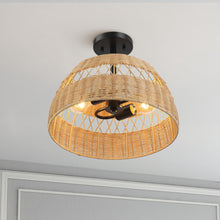 Load image into Gallery viewer, Twinkle - Double Lights Semi Flush With Shade - Black / Rattan