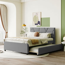Load image into Gallery viewer, Upholstered Platform Bed With Brick Pattern Headboard And Twin Long Size Trundle