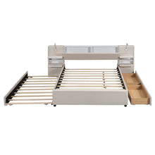 Load image into Gallery viewer, Upholstered Platform Bed With Reading Lights, Drawers, Trundle And Shelves