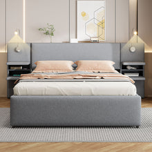 Load image into Gallery viewer, Upholstered Platform Bed With Reading Lights, Drawers, Trundle And Shelves