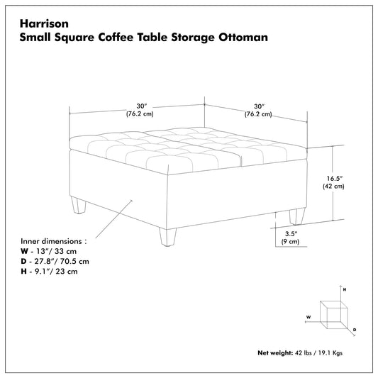 Harrison - Small Square Coffee Table Storage Ottoman - Gray - Ego Home Furniture