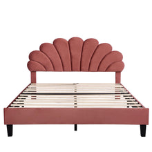 Load image into Gallery viewer, Upholstered Platform Bed With Flower Pattern Headboard