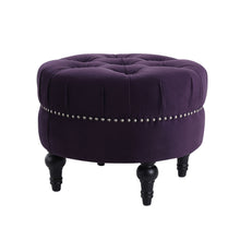 Load image into Gallery viewer, Dawn - Tufted Round Ottoman Nailhead Accents - Purple