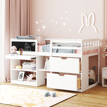Load image into Gallery viewer, Low Loft Bed With Rolling Desk, Shelf And Drawers