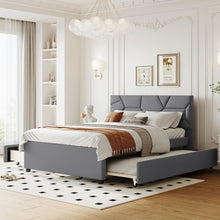 Load image into Gallery viewer, Upholstered Platform Bed With Brick Pattern Headboard And Twin Long Size Trundle