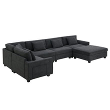 Load image into Gallery viewer, U Shaped Sectional Sofa 6 Seat Couch Set With Oversized Ottoman, Hidden Armrest Storage And Cup Holders USB Charging Ports Wide Seat Sofa