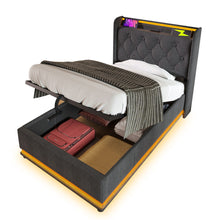 Load image into Gallery viewer, Upholstered Bed, 360 Surround LED Function, Remote Control, Hydraulic Storage Bed With USB, Type-C Charging (Without Mattress)