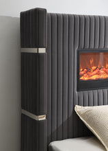 Load image into Gallery viewer, B544 - Velvet Bed With Fireplace & Bluetooth Speaker & USB