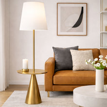 Load image into Gallery viewer, Celestial - Modern Floor Lamp With Accent Table With Large Shade - Gold / White