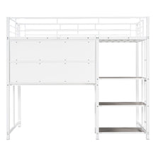 Load image into Gallery viewer, Metal Loft Bed With Desk, 3 Shelves And Ladder