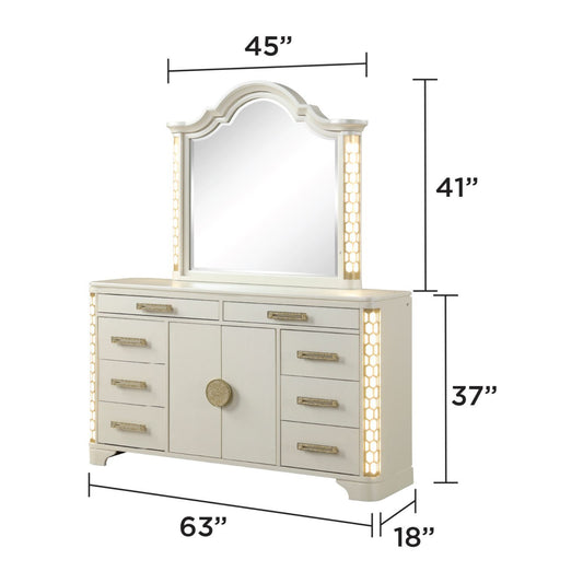 Jasmine - 8 Drawer Dresser With Side LED Lightning - Beige