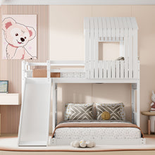 Load image into Gallery viewer, Loft Bunk Bed With Playhouse, Farmhouse, Ladder, Slide And Guardrails