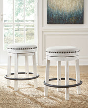 Load image into Gallery viewer, Valebeck - 5 Pc. - Counter Table With Wine Rack, 4 Swivel Stools - White / Brown