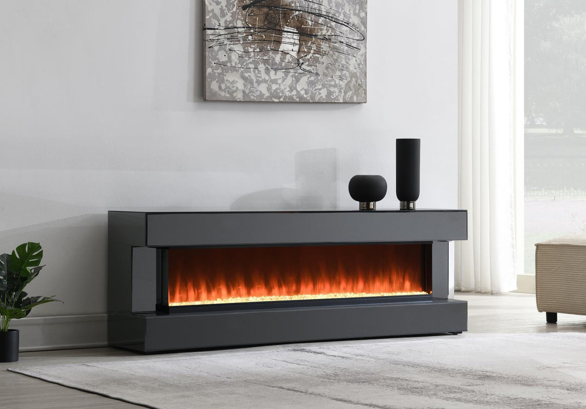 W026 - Fireplace TV Stand With Bluetooth Speaker - Gray