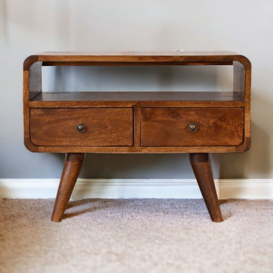 Mini Curved Media Unit With 2 Drawers - Chestnut - Ego Home Furniture