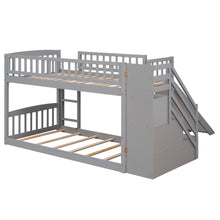 Load image into Gallery viewer, Twin Over Twin Bunk Stairway Bed With 2 Drawers And Slide - Gray