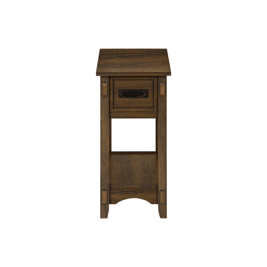 Accent End Table, 2 Tier, Narrow, Storage Drawer, Transitional - Walnut